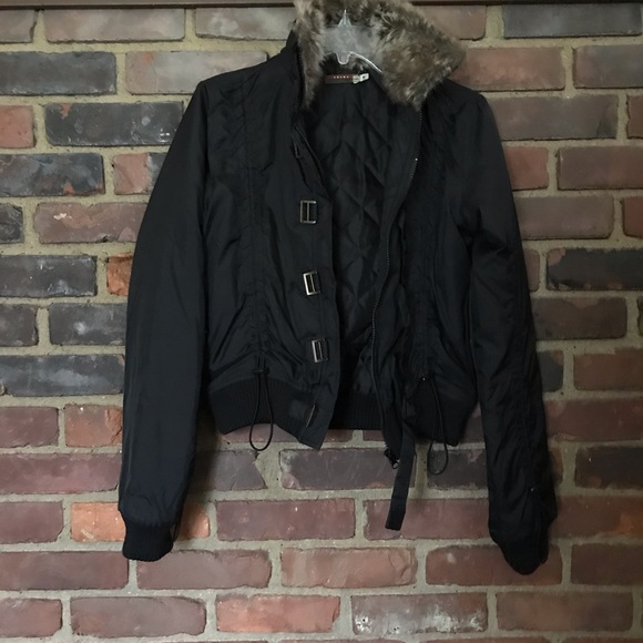 PRADA buckle detailed jacket fur collar pockets -M - Picture 4 of 8